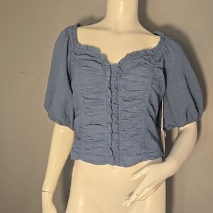 Sienna Sky Lt. Blue Puff Sleeve Smocked Back Sweetheart Neckline Crop Top Size M